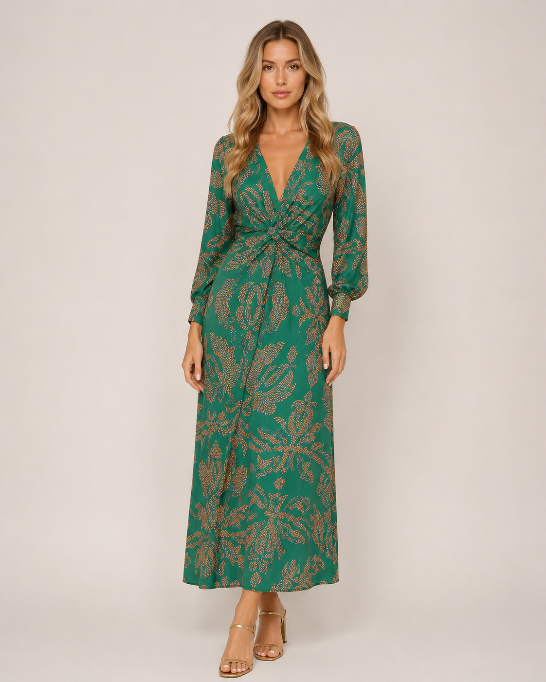 Christina - Women’s Wedding Guest Maxi Dress Flowy Comfort with Tie Waist-SS - Womens Dresses-Lyrasue-Green-S-Lyrasue