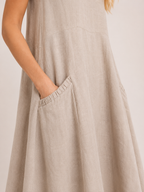 Melody - Women’s Lightweight Cotton Summer Midi Dress with Pockets-Mode Femme Robe-Lyrasue-Beige-S-Lyrasue