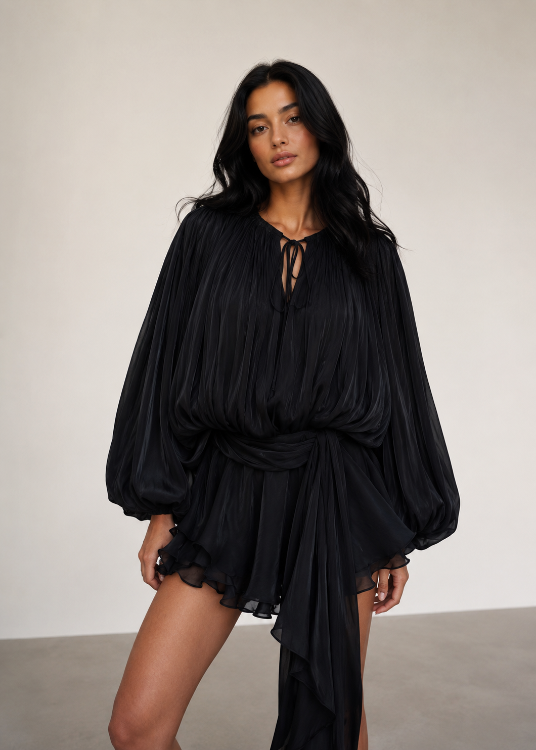 Daniela - Women’s Black Pleated Summer Elegant Mini Dress-Dress-Lyrasue-Black-XS-Lyrasue