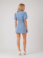 Gina - Women’s Casual Button-Up Denim Mini Dress-Dresses-Lyrasue-Blue-S-Lyrasue