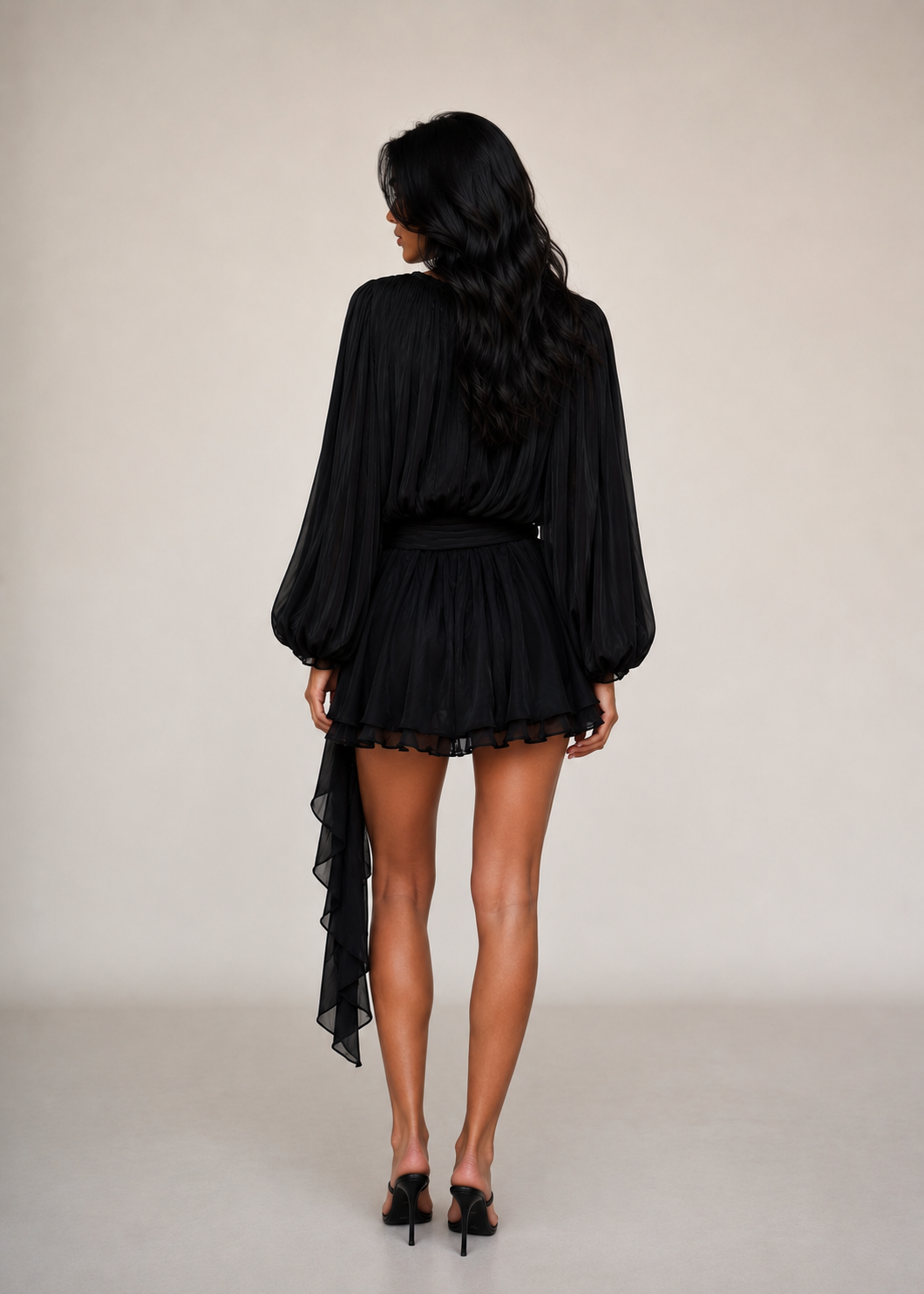 Daniela - Women’s Black Pleated Summer Elegant Mini Dress-Dress-Lyrasue-Black-XS-Lyrasue