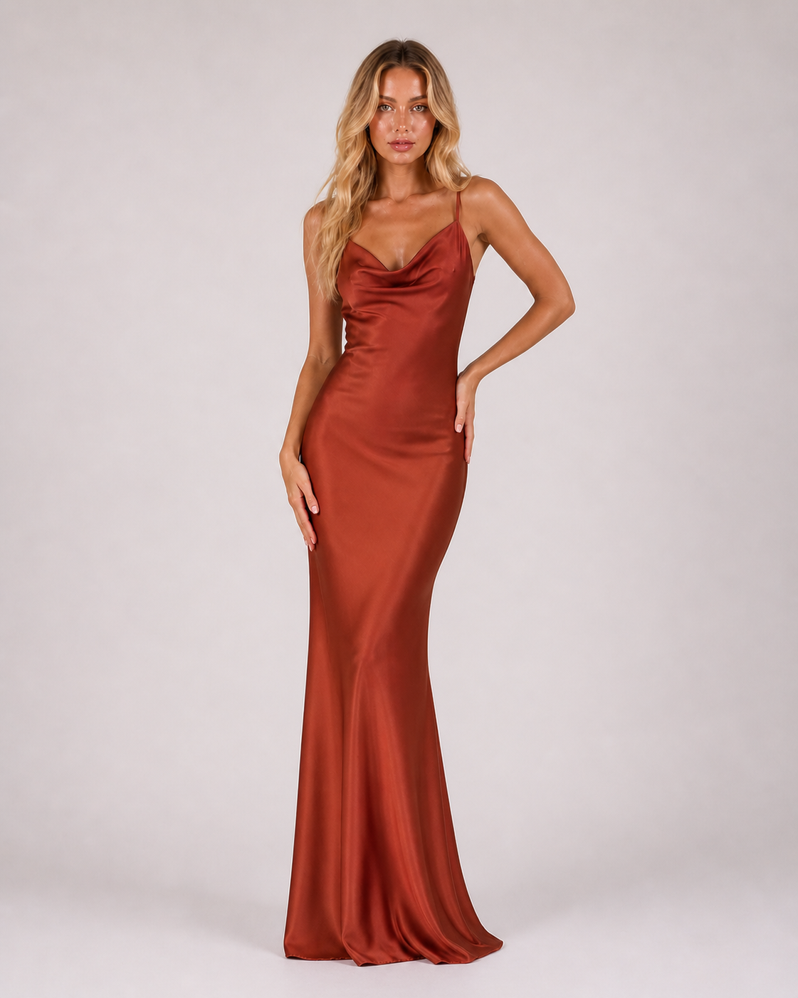 Flare - Women's Wedding Guest Satin Maxi Dress With Open Back-Dress-Lyrasue-Bronze-S-Lyrasue