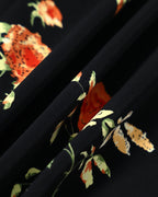 Steph - Black V Neck Floral Short Sleeve Maxi Dress-Maxi Dresses-Lyrasue-Black-S-Lyrasue