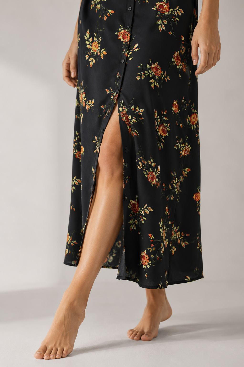 Steph - Black V Neck Floral Short Sleeve Maxi Dress-Maxi Dresses-Lyrasue-Black-S-Lyrasue