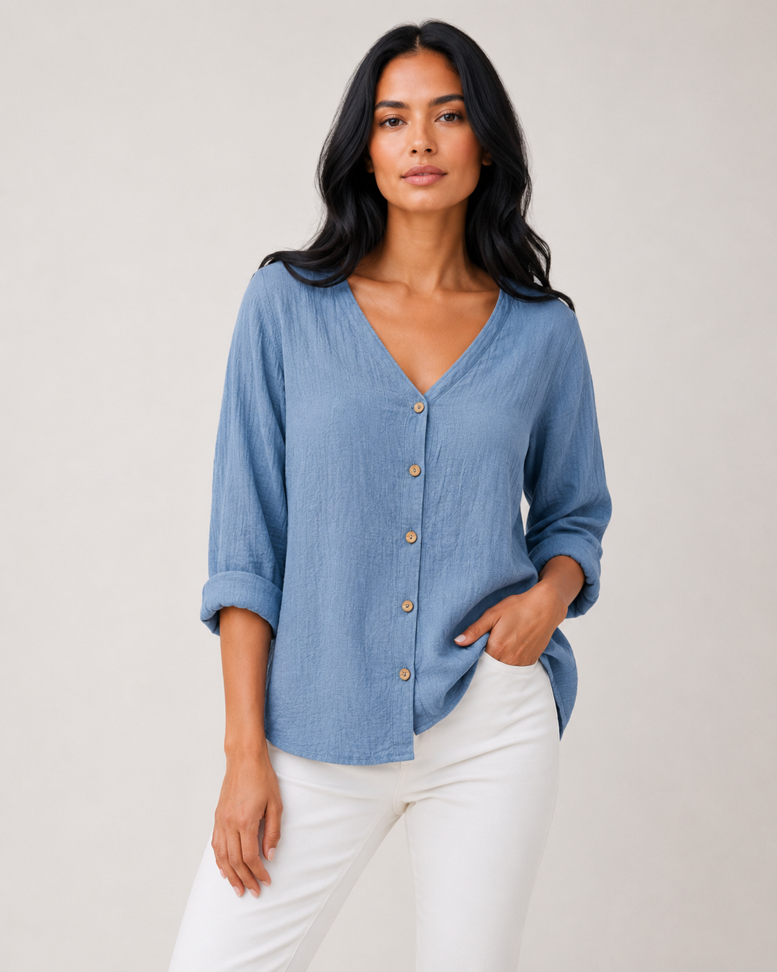 Hadley - Women’s Casual V-Neck T-Shirt with Stylish Print-Women T-Shirt-Lyrasue-Blue-S-Lyrasue