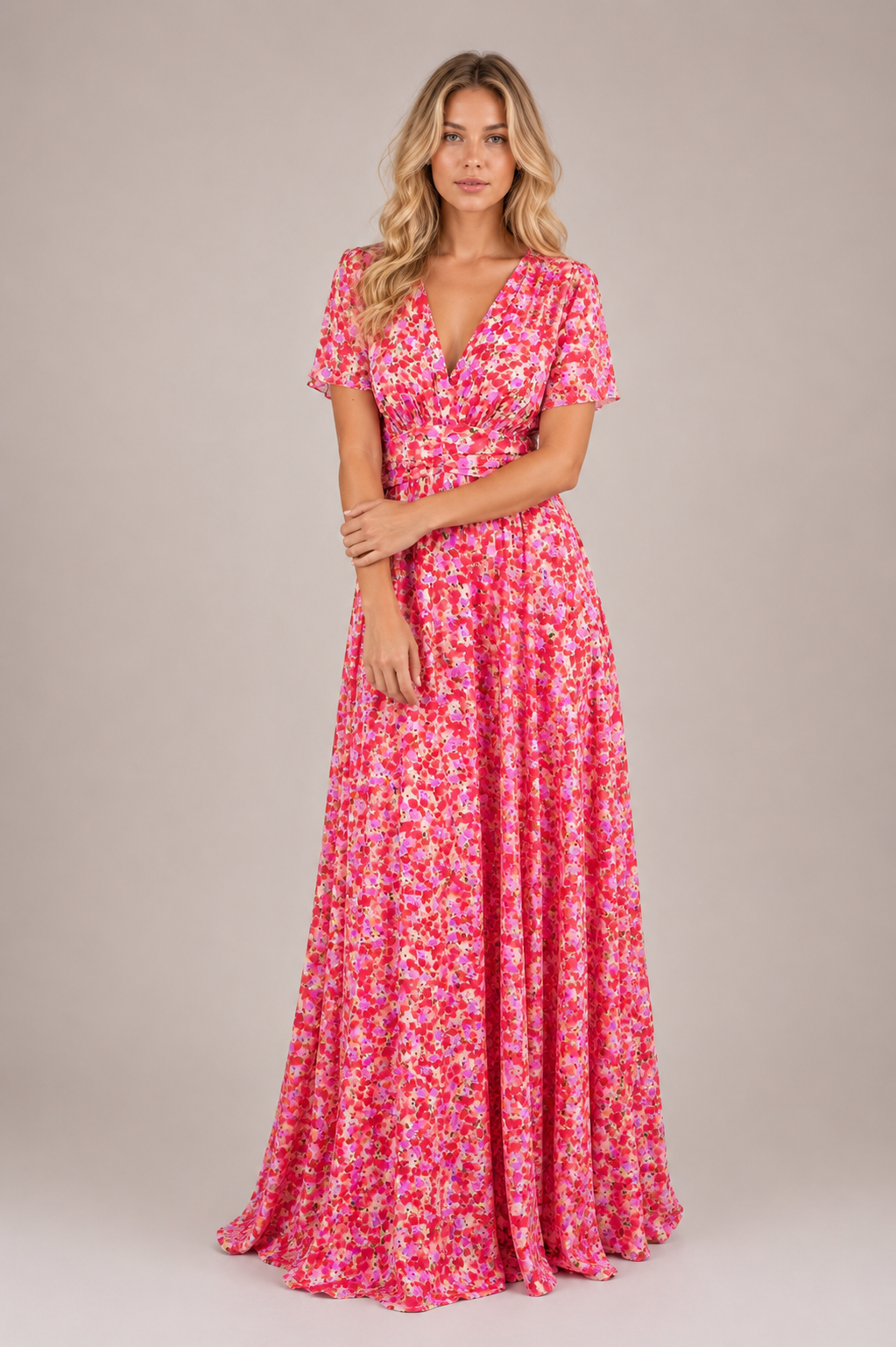 Michelle - Women’s Elegant Summer Floral Maxi Dress With Defined Waist-SS - Womens Dresses-Lyrasue-Rose-S-Lyrasue