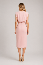 Reagan - Women’s Round Neck Midi Dress with Button Slit-Summer Push-Lyrasue-Light Pink-S-Lyrasue