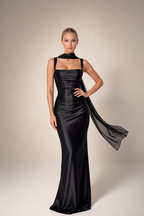 Bella - Women's Evening Satin Maxi Wedding Guest Dress-Lyrasue-Black-XS-Lyrasue