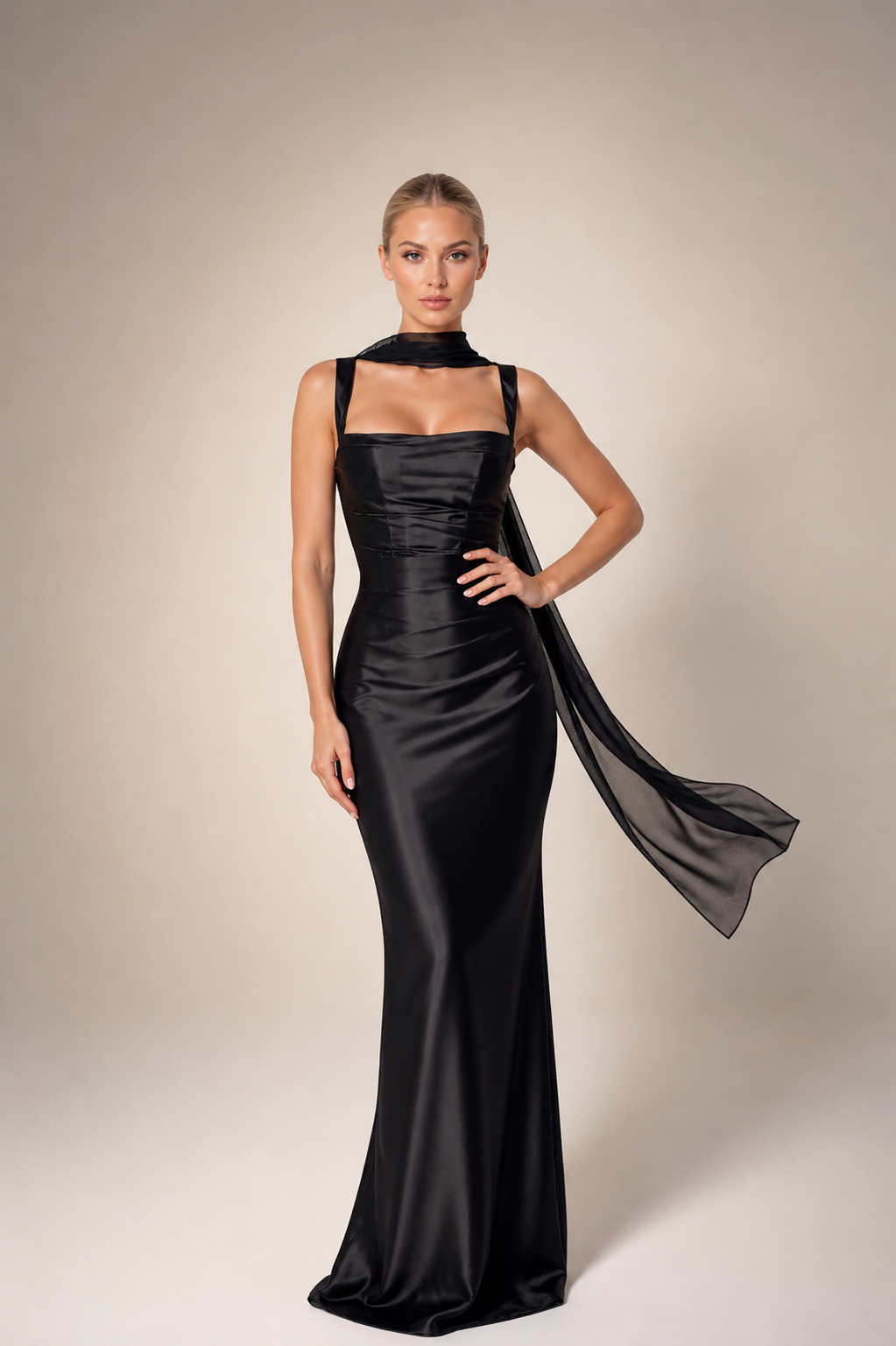 Bella - Women's Evening Satin Maxi Wedding Guest Dress-Lyrasue-Black-XS-Lyrasue