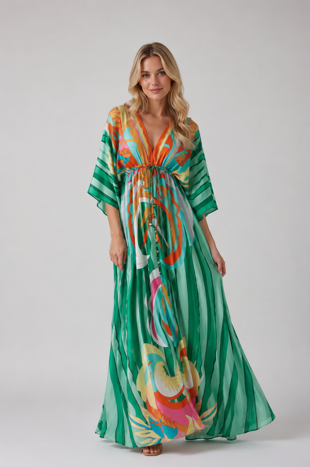 Ember - Women's Printed Kaftan Maxi Dress-Women’s Maxi Dress-Lyrasue-Green-S-Lyrasue