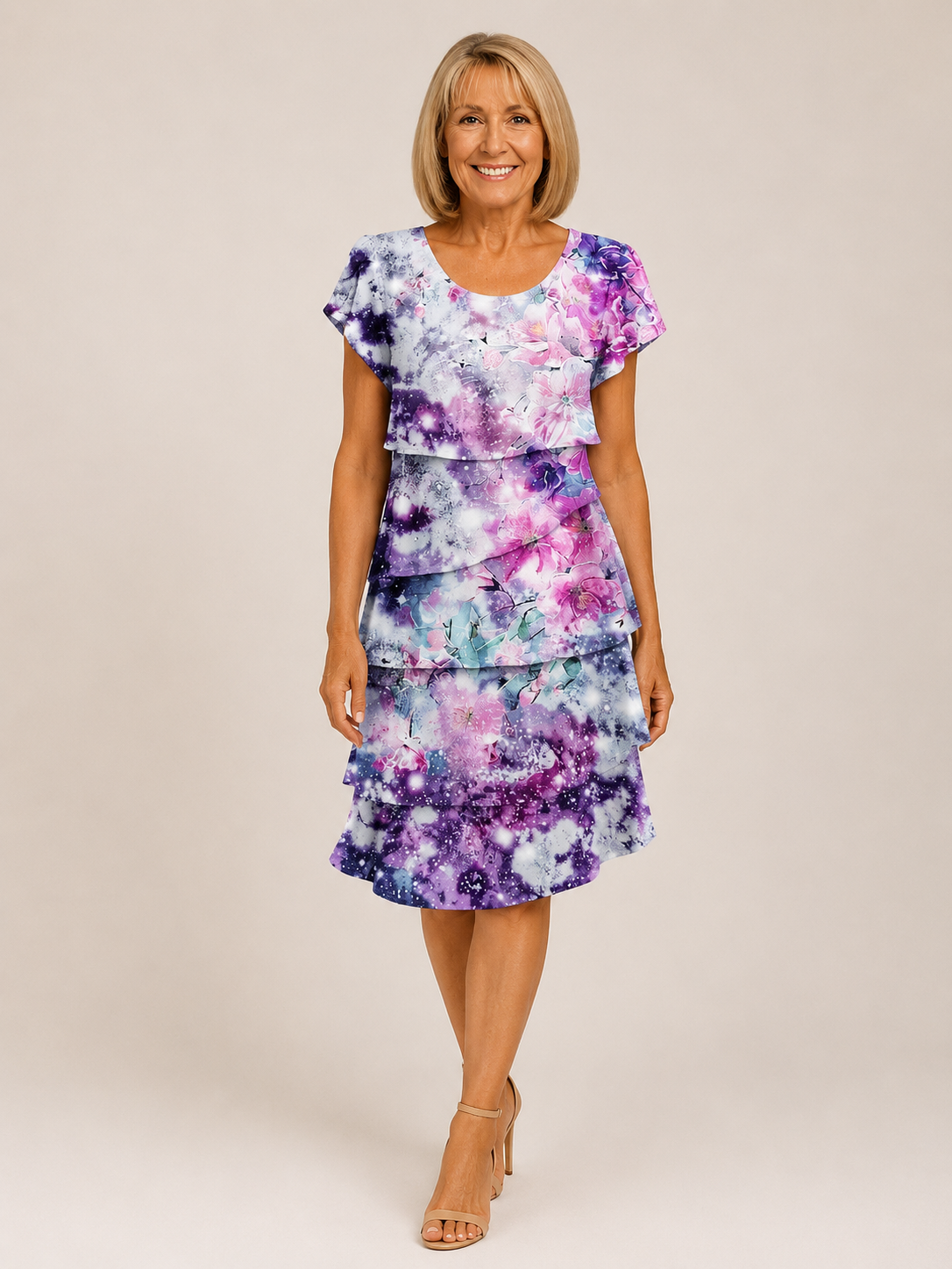 Skylar - Women's Floral Summer Midi Dress-Floral dress-Lyrasue-Purple-S-Lyrasue