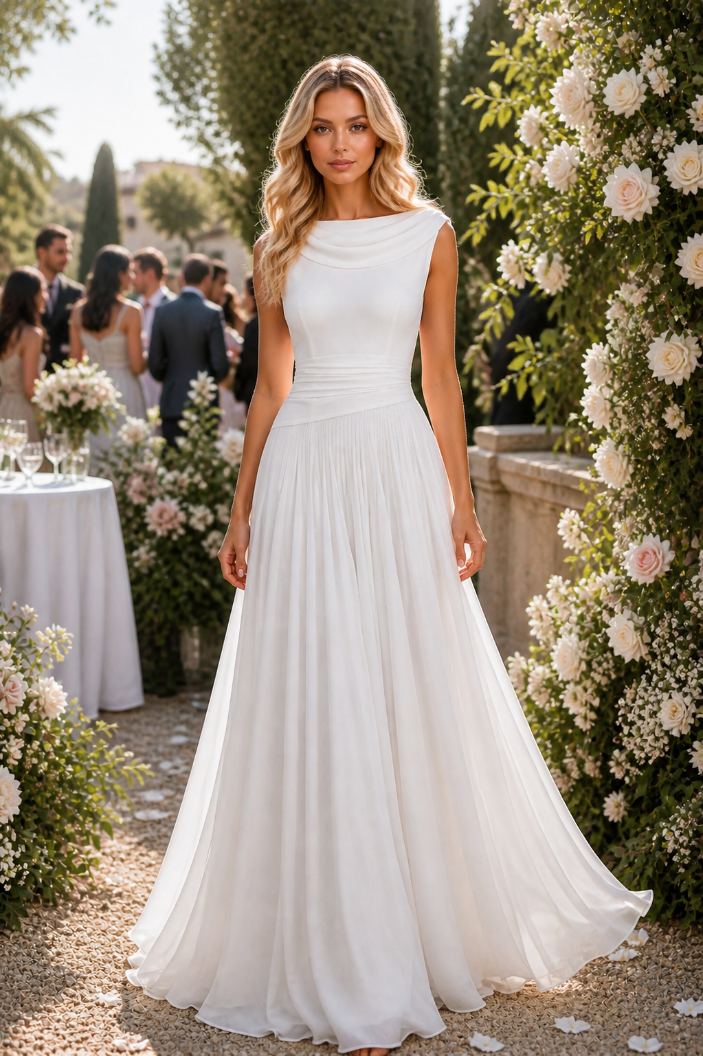 Willow - Women's Draped Pleated Summer Wedding Guest Midi Dress-Sleeveless Maxi Dress-Lyrasue-White-XS-Lyrasue