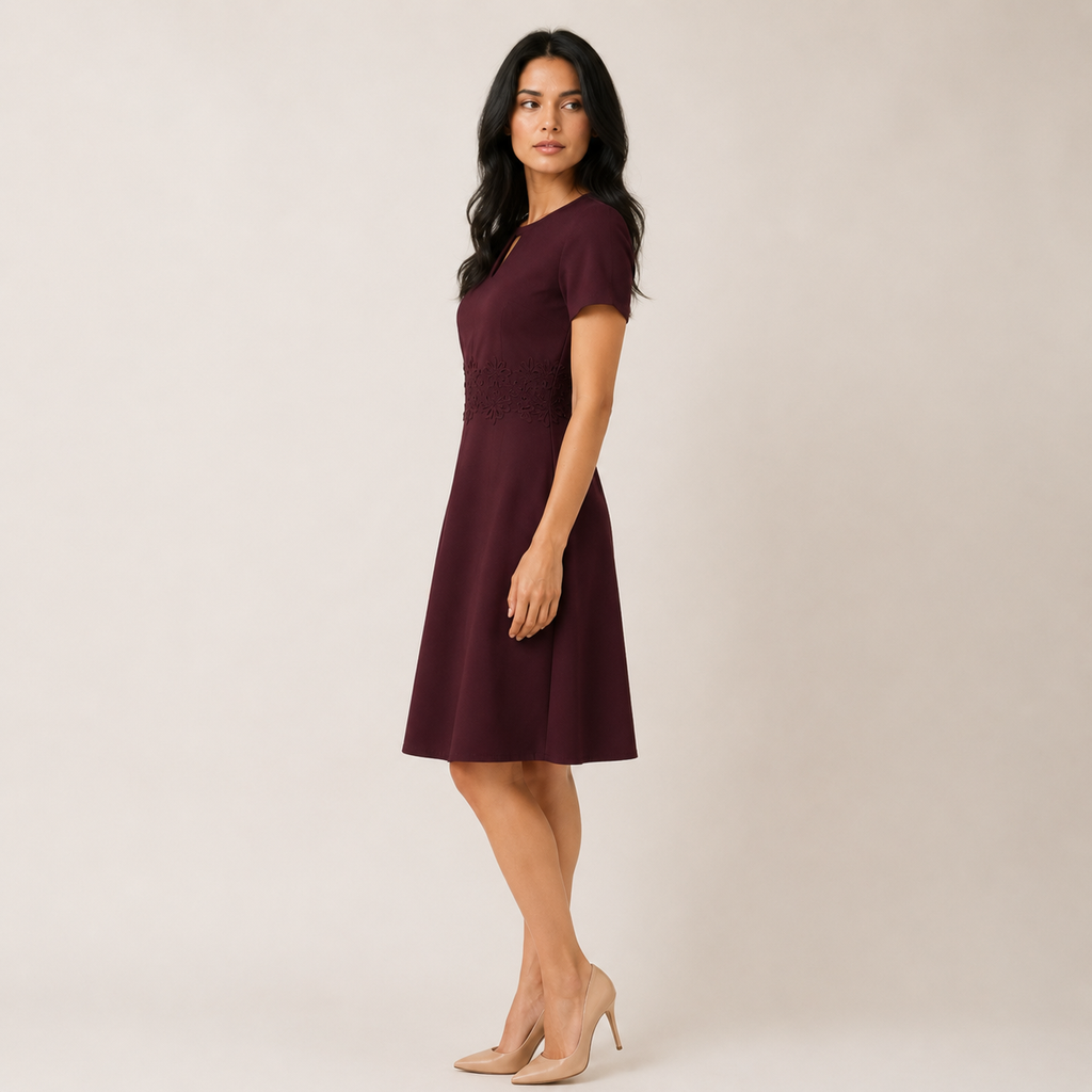 Piper - Women’s Elegant Lace Wedding Guest Midi Dress with Defined Waist-Women's Dress-Lyrasue-Red-S-Lyrasue
