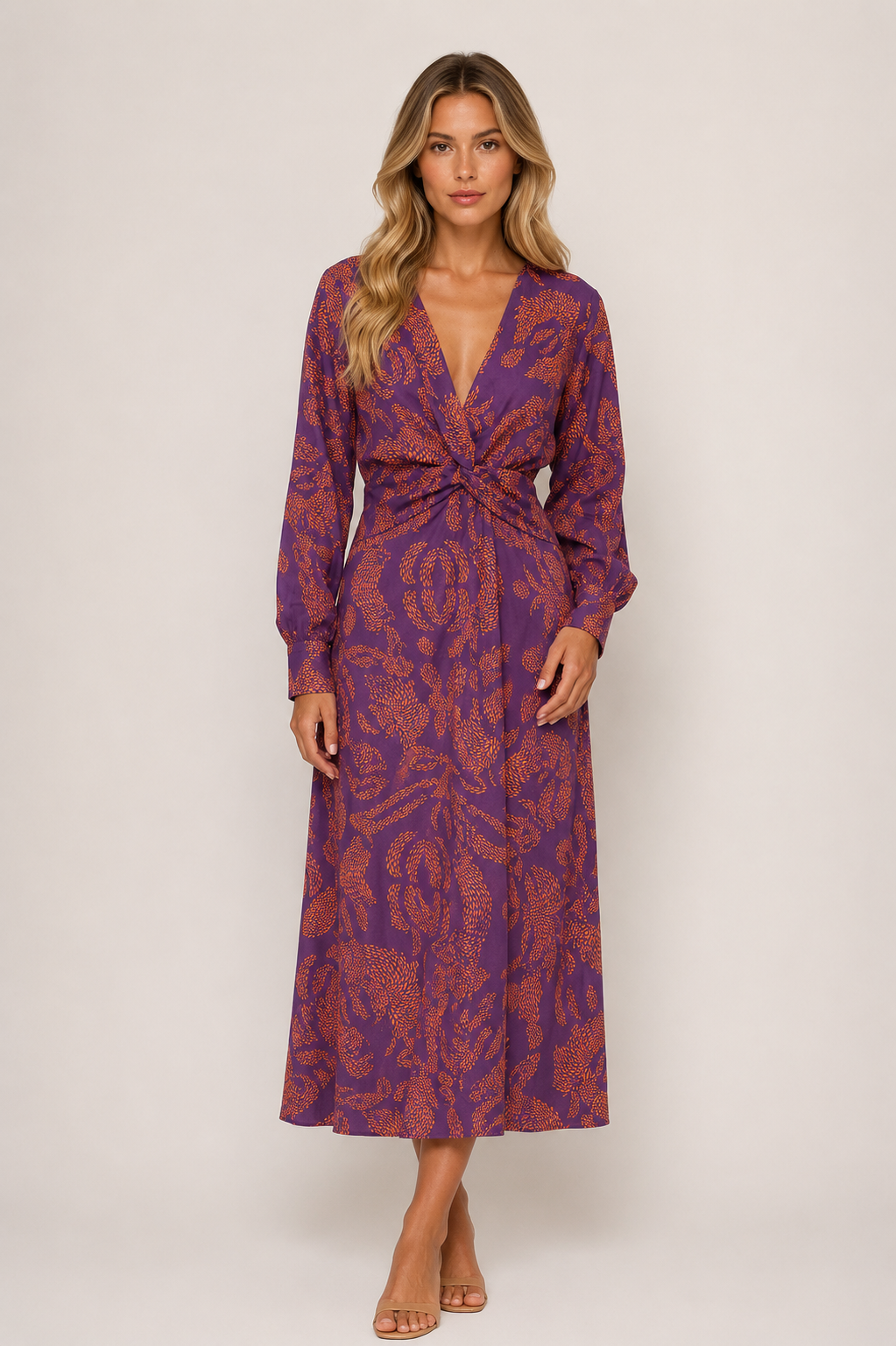 Christina - Women’s Wedding Guest Maxi Dress Flowy Comfort with Tie Waist-SS - Womens Dresses-Lyrasue-Purple-S-Lyrasue