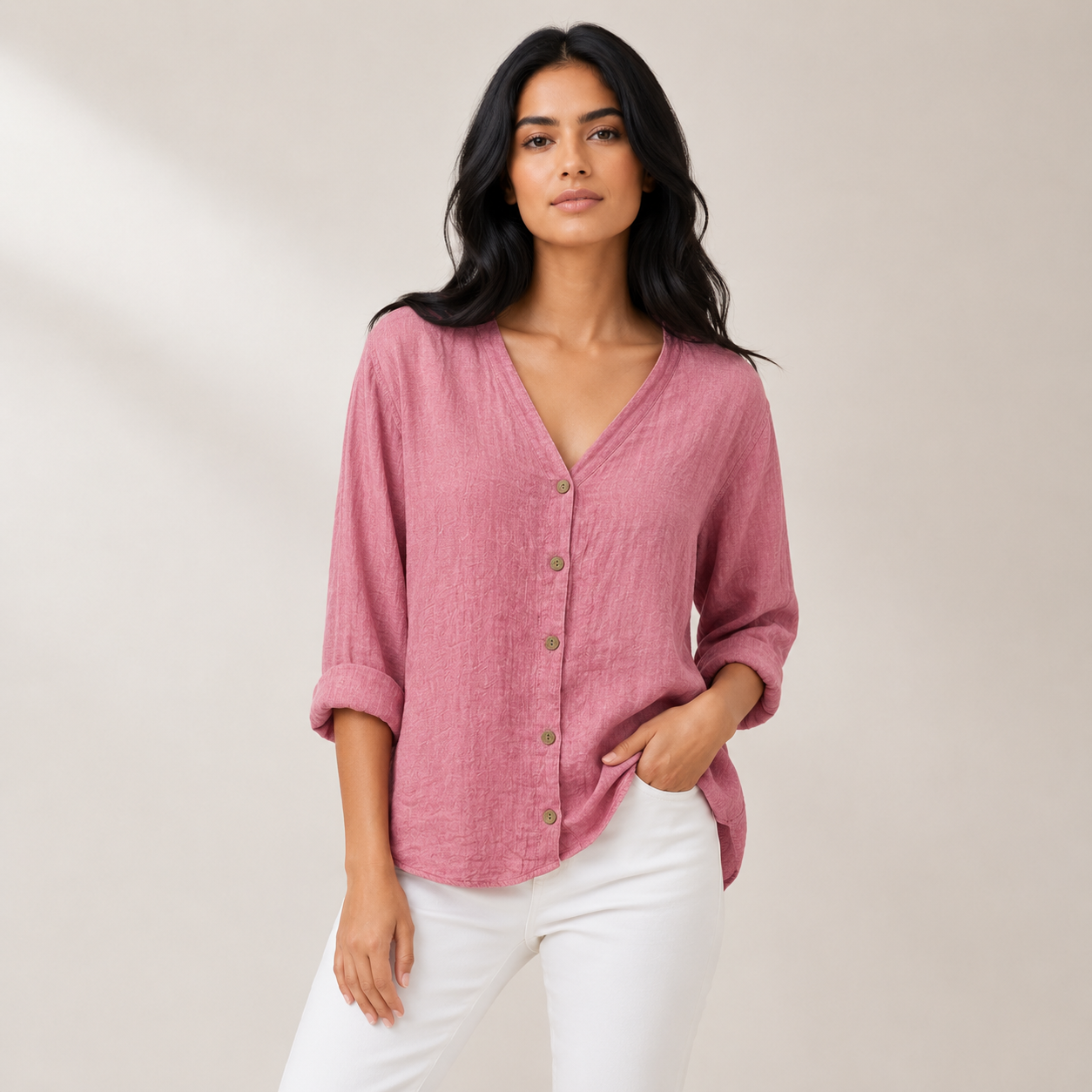 Hadley - Women’s Casual V-Neck T-Shirt with Stylish Print-Women T-Shirt-Lyrasue-Pink-S-Lyrasue
