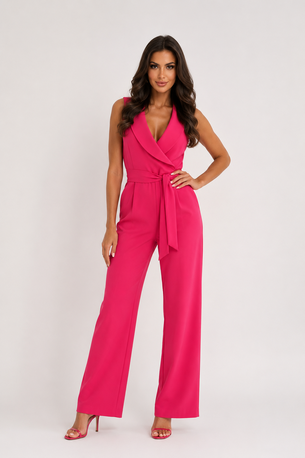 Lucy - Women’s Sleeveless Wide Leg Jumpsuit-Party Jumpsuit-Lyrasue-Pink-S-Lyrasue