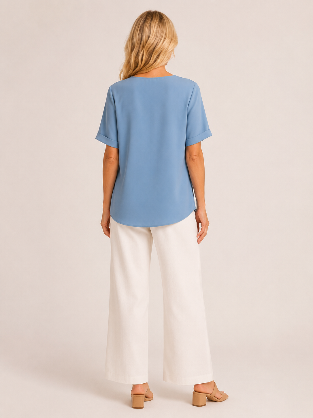 Cecillia - Women’s Short Sleeve Loose Fit Blouse with Side Button Detail-Women’s Blouse-Lyrasue-Blue-S-Lyrasue