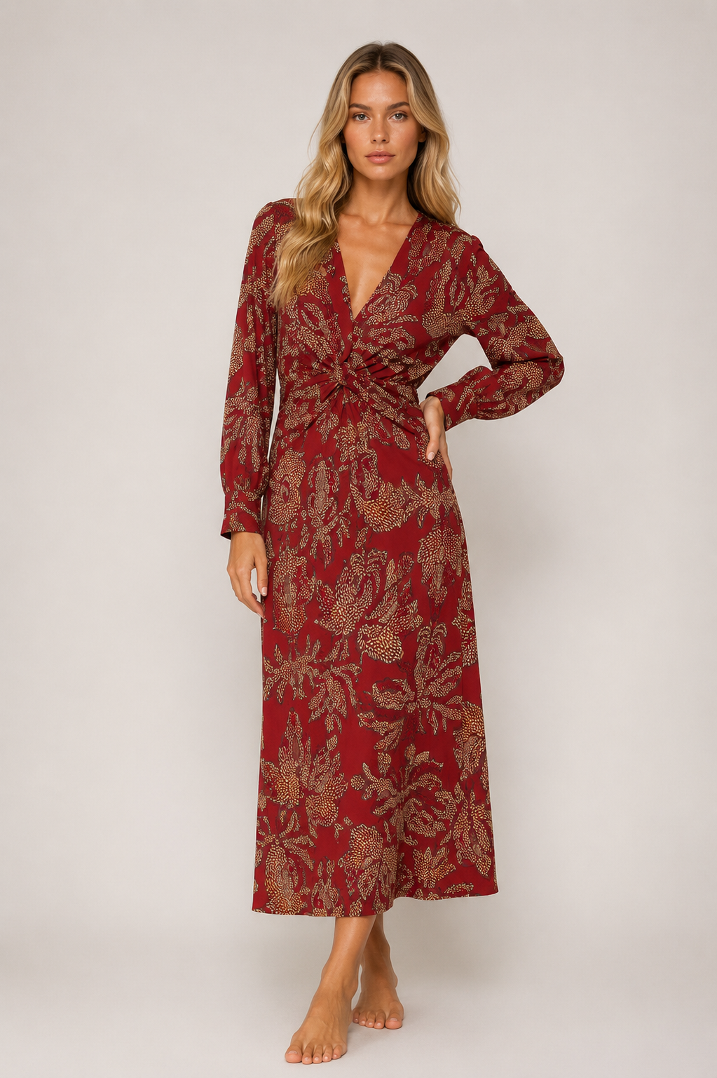 Christina - Women’s Wedding Guest Maxi Dress Flowy Comfort with Tie Waist-SS - Womens Dresses-Lyrasue-Red-S-Lyrasue