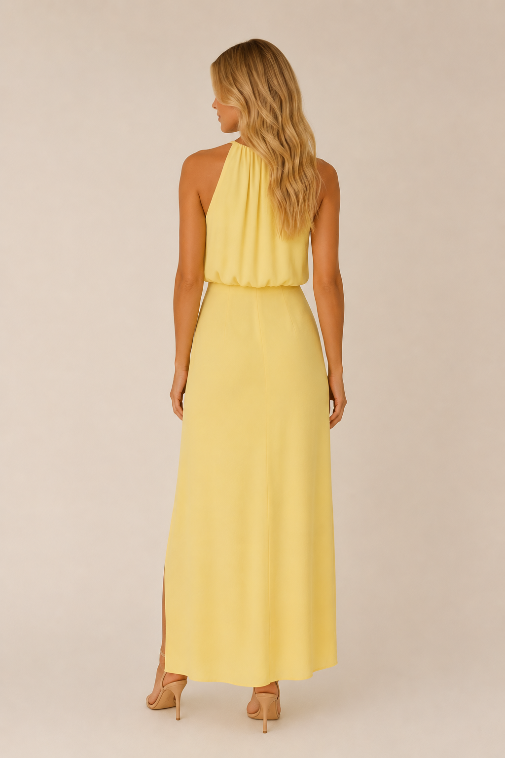 Hazel - Women’s High Neck Sleeveless Midi Dress with Slit-Lyrasue-Orange-XS-Lyrasue