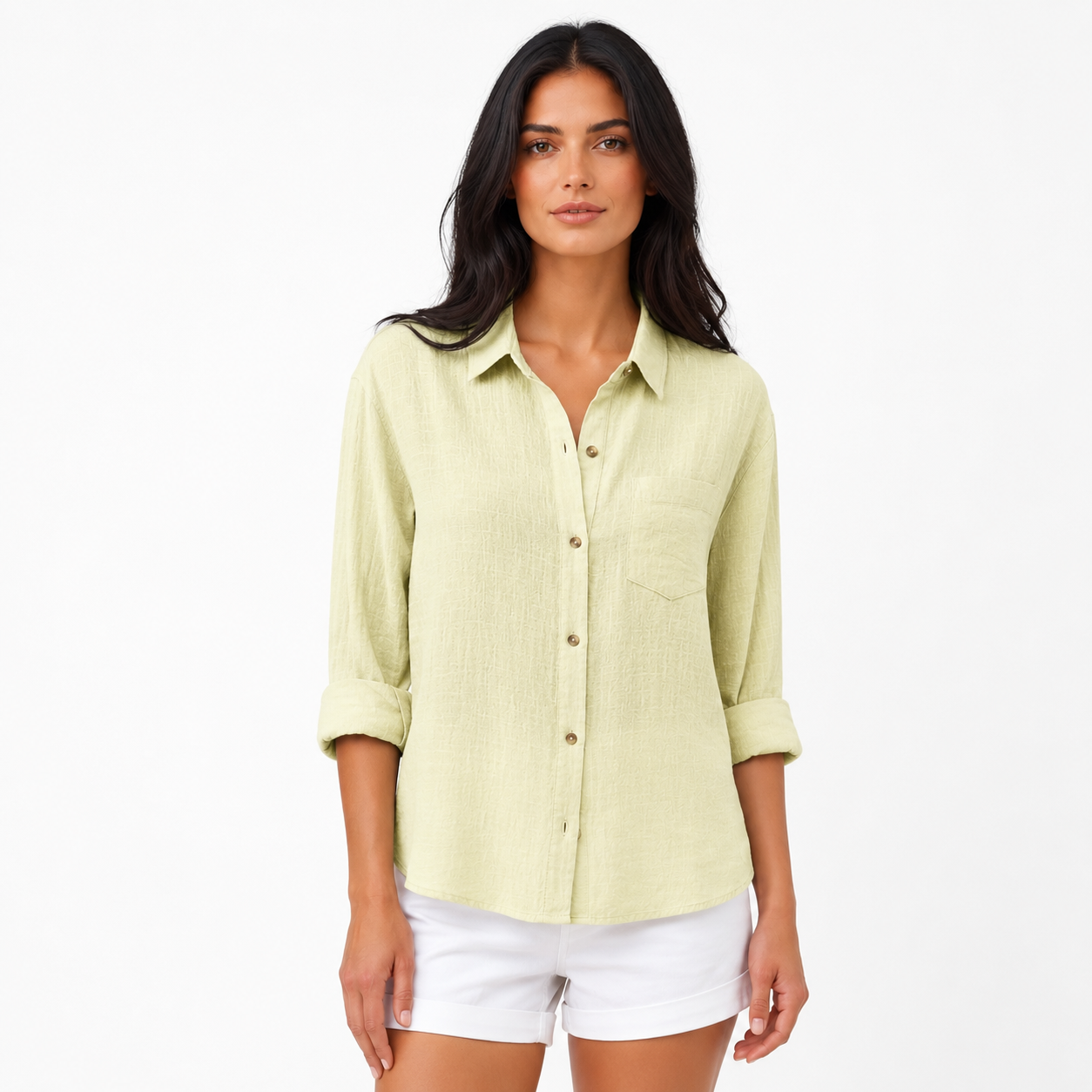 Daniela - Women’s Short Sleeve Summer Blouse with Button Placket-Women’s Blouse-Lyrasue-Khaki-S-Lyrasue