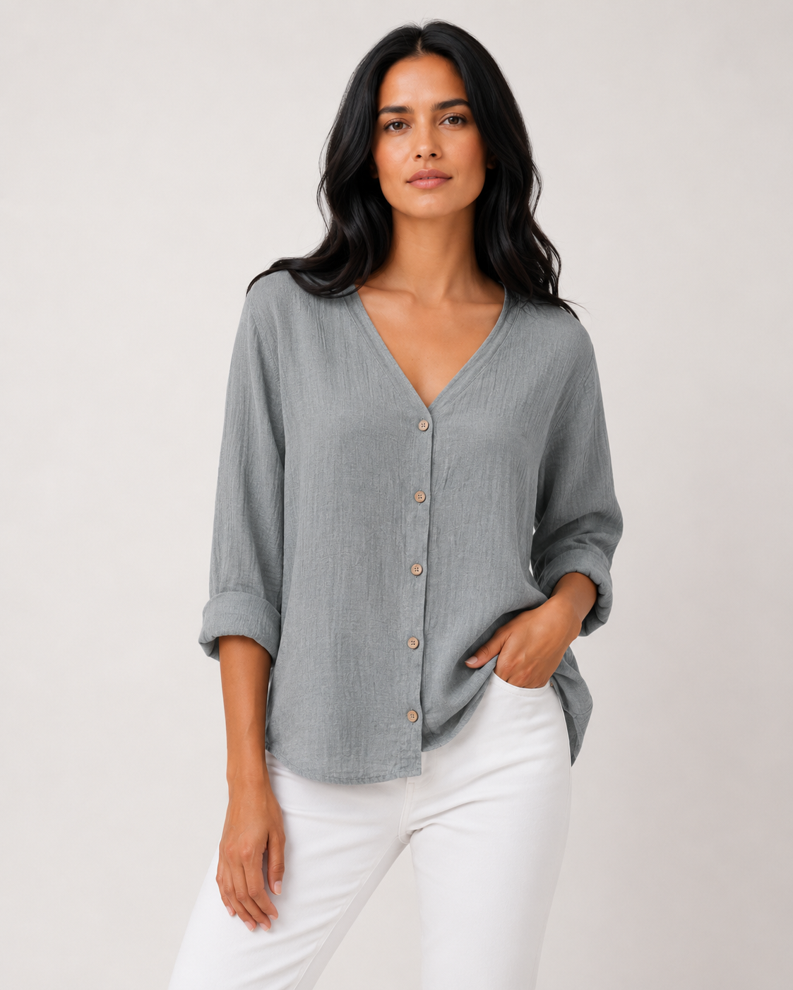 Hadley - Women’s Casual V-Neck T-Shirt with Stylish Print-Women T-Shirt-Lyrasue-Grey-S-Lyrasue