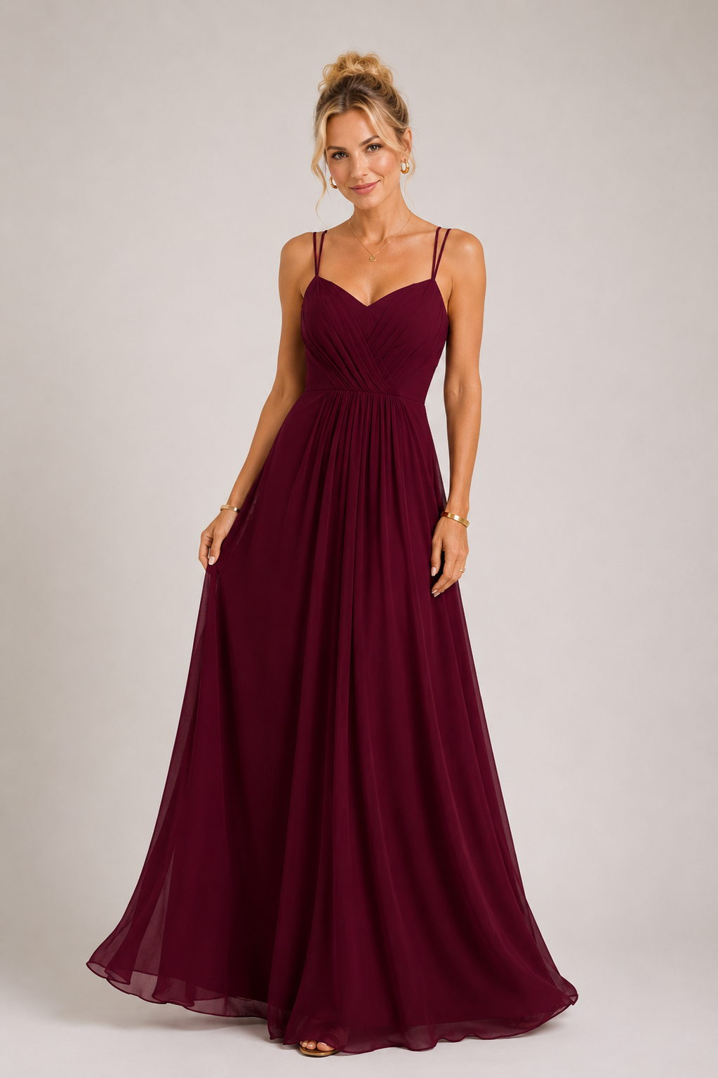 Ainsley - Women's Chiffon Wedding Guest Maxi Dress-SS - Womens - Dresses-Lyrasue-Dark red-S-Lyrasue