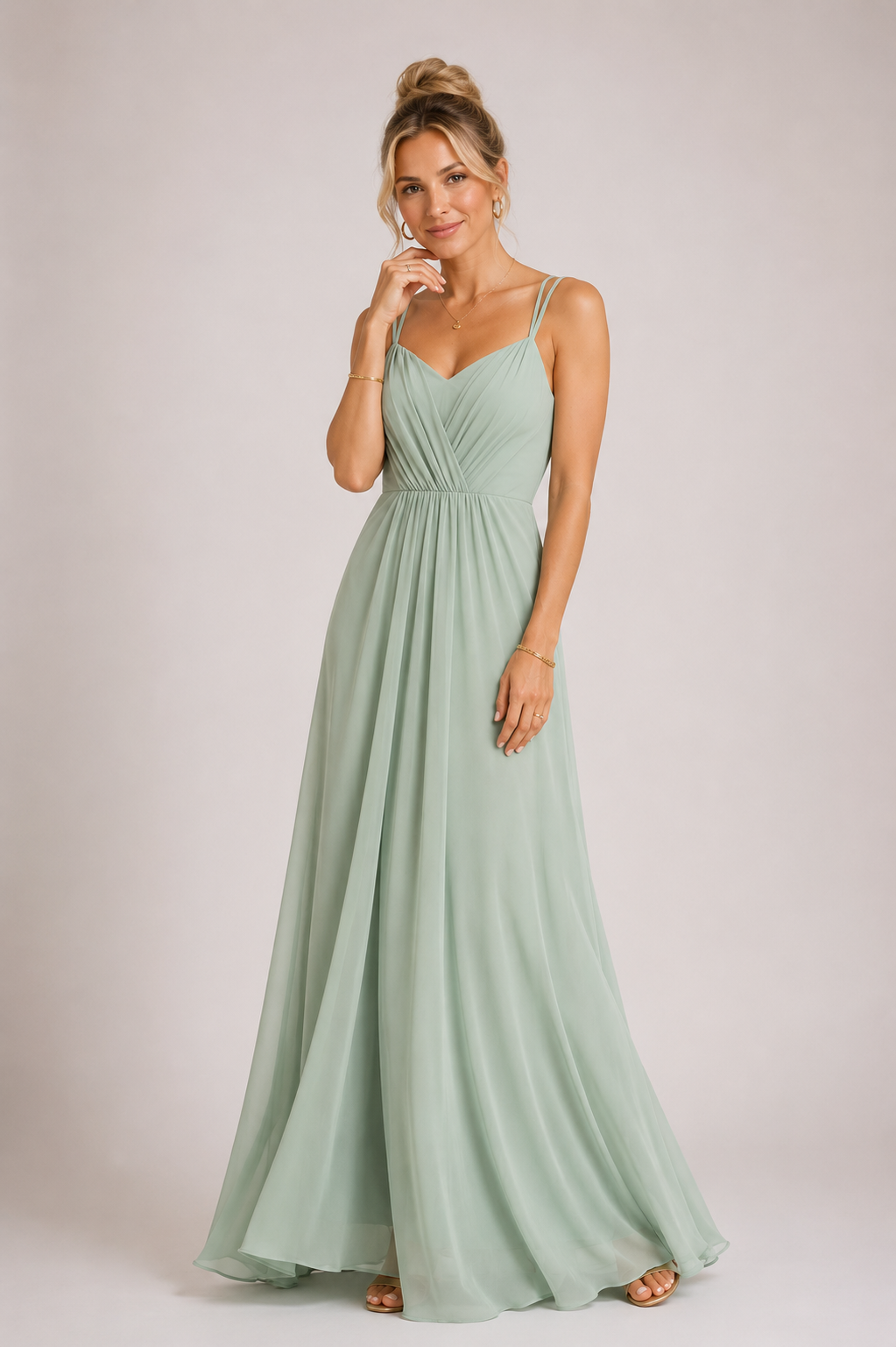 Ainsley - Women's Chiffon Wedding Guest Maxi Dress-SS - Womens - Dresses-Lyrasue-Light green-S-Lyrasue