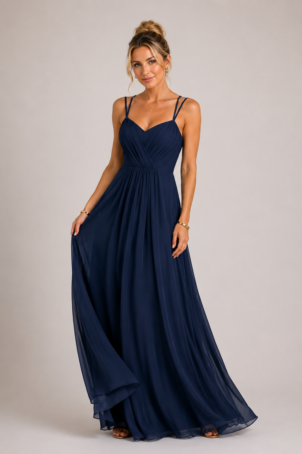 Ainsley - Women's Chiffon Wedding Guest Maxi Dress-SS - Womens - Dresses-Lyrasue-Dark blue-S-Lyrasue