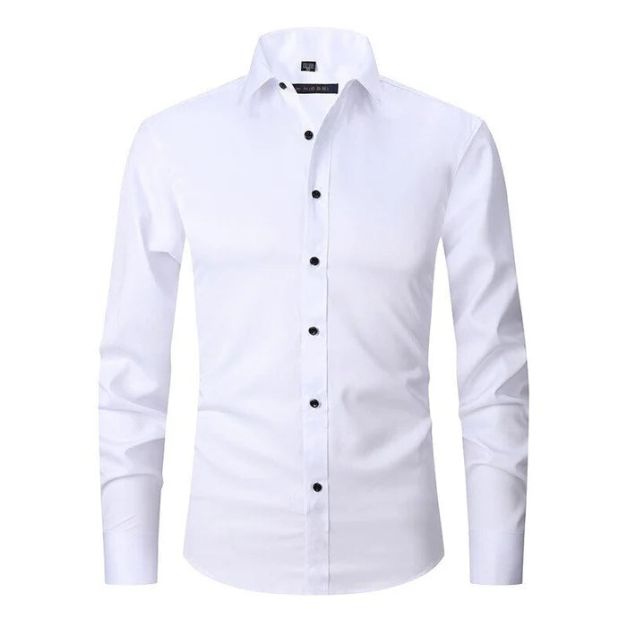 Alex - Men's Wrinkle-Resistant Stretch Textured Button-Up Shirt-Lyrasue-White-S-Lyrasue