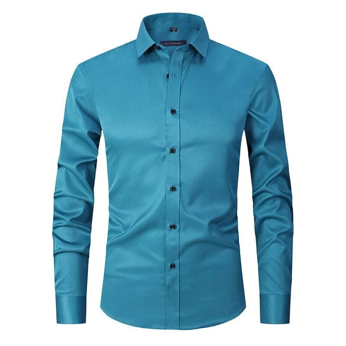 Alex - Men's Wrinkle-Resistant Stretch Textured Button-Up Shirt-Lyrasue-Turquoise-S-Lyrasue