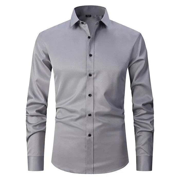 Alex - Men's Wrinkle-Resistant Stretch Textured Button-Up Shirt-Lyrasue-Gray-S-Lyrasue