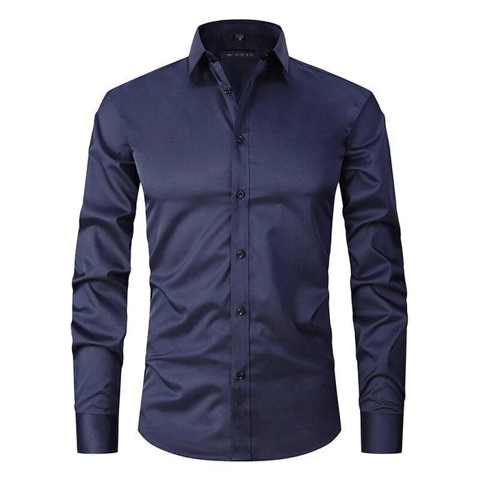 Alex - Men's Wrinkle-Resistant Stretch Textured Button-Up Shirt-Lyrasue-Dark Blue-S-Lyrasue