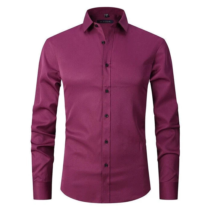 Alex - Men's Wrinkle-Resistant Stretch Textured Button-Up Shirt-Lyrasue-Red-S-Lyrasue