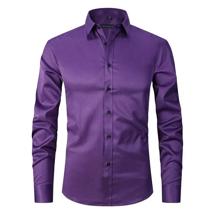 Alex - Men's Wrinkle-Resistant Stretch Textured Button-Up Shirt-Lyrasue-Purple-S-Lyrasue