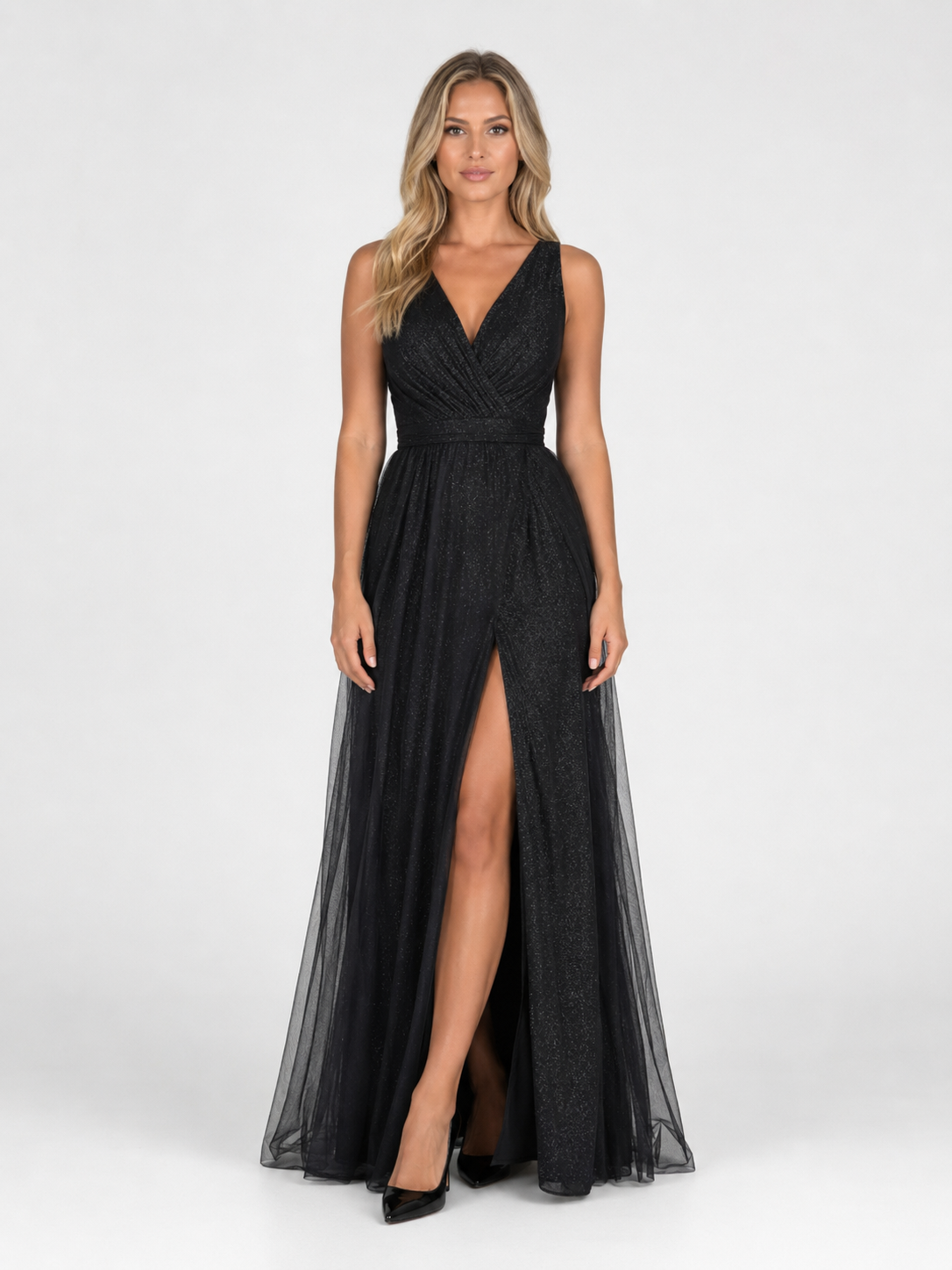 Alexa - Women's V-Neck Wedding Guest Maxi Dress-Mode Dames Jurk-Lyrasue-Black-S-Lyrasue