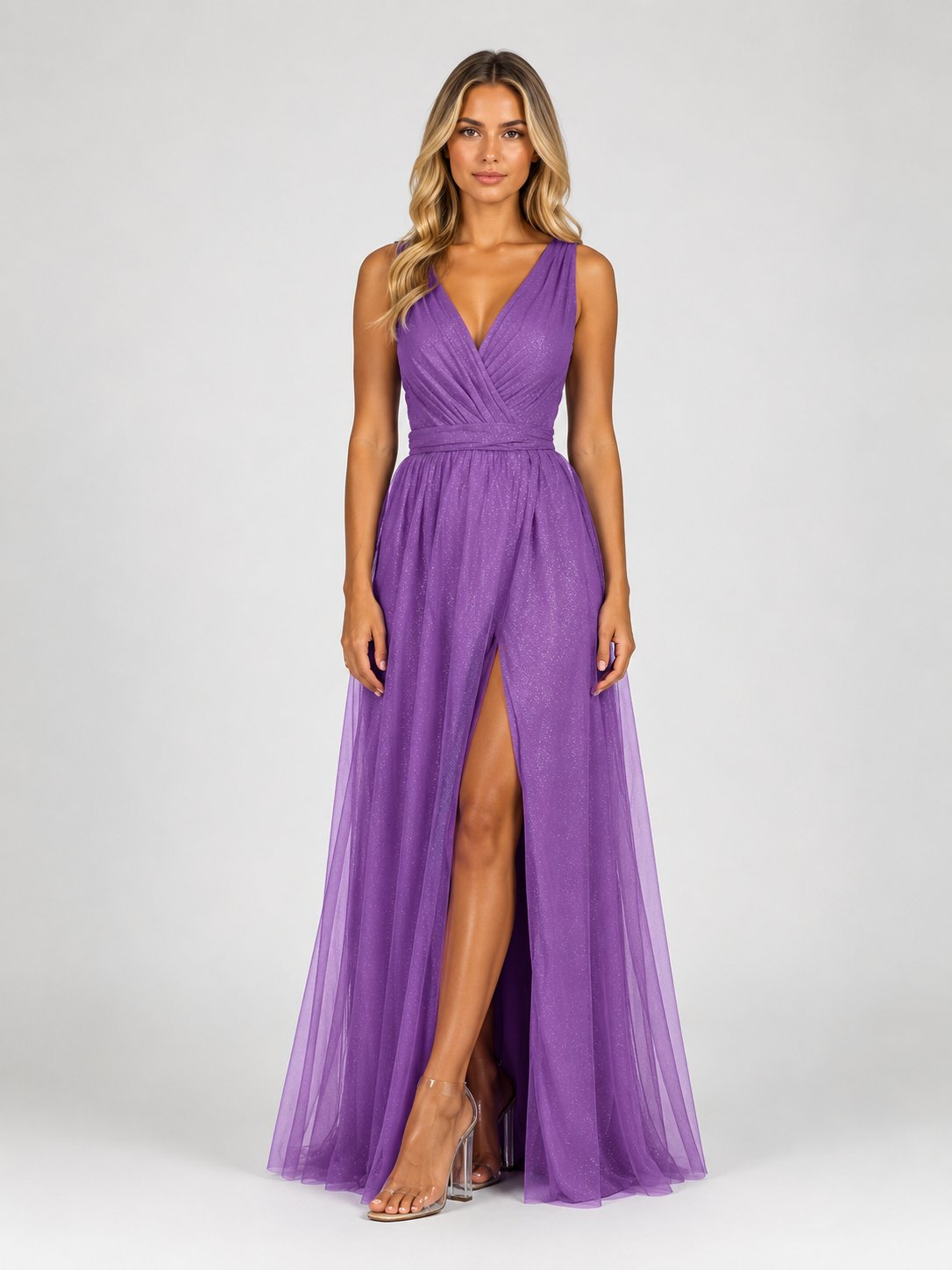 Alexa - Women's V-Neck Wedding Guest Maxi Dress-Mode Dames Jurk-Lyrasue-Purple-S-Lyrasue