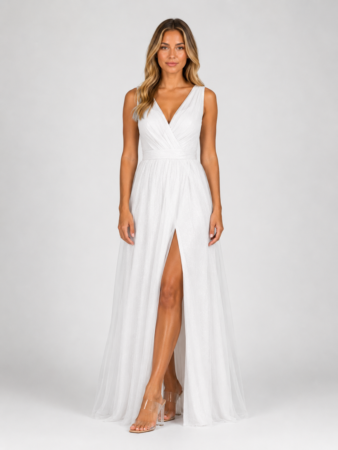 Alexa - Women's V-Neck Wedding Guest Maxi Dress-Mode Dames Jurk-Lyrasue-White-S-Lyrasue