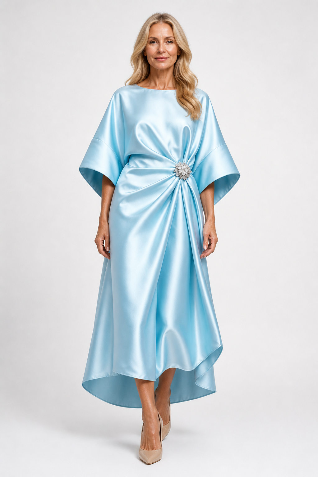 Aloevera - Women's Wide Sleeve Wedding Guest Satin Maxi Dress-Maxi Dress - AS - Womens - Dresses-Lyrasue-Sky Blue-XS-Lyrasue