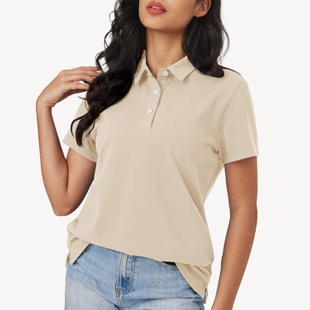 Amaris - Women's Classic Short Sleeve Polo Shirt-Polo Shirt Women-Lyrasue-Beige-S-Lyrasue