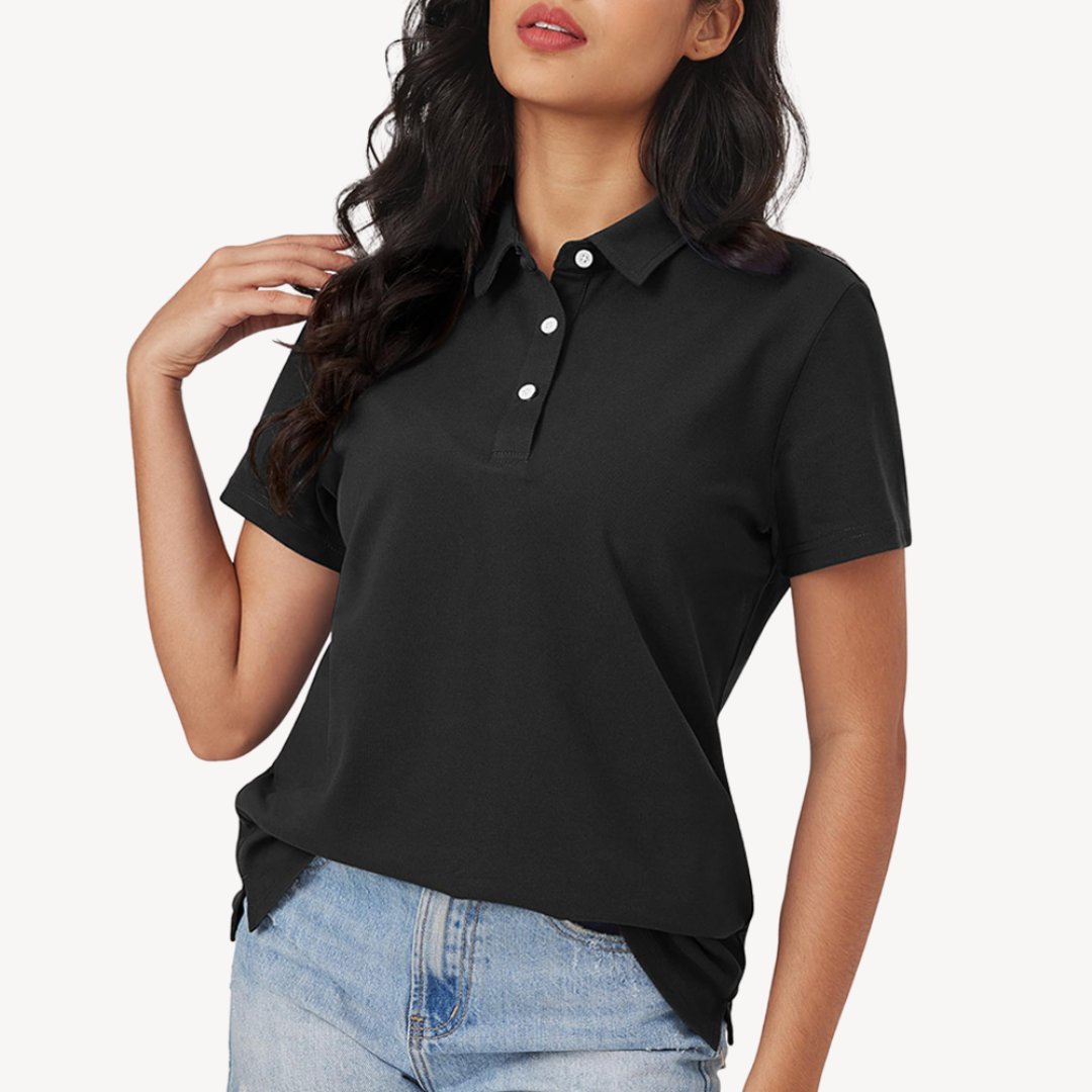 Amaris - Women's Classic Short Sleeve Polo Shirt-Polo Shirt Women-Lyrasue-Black-S-Lyrasue