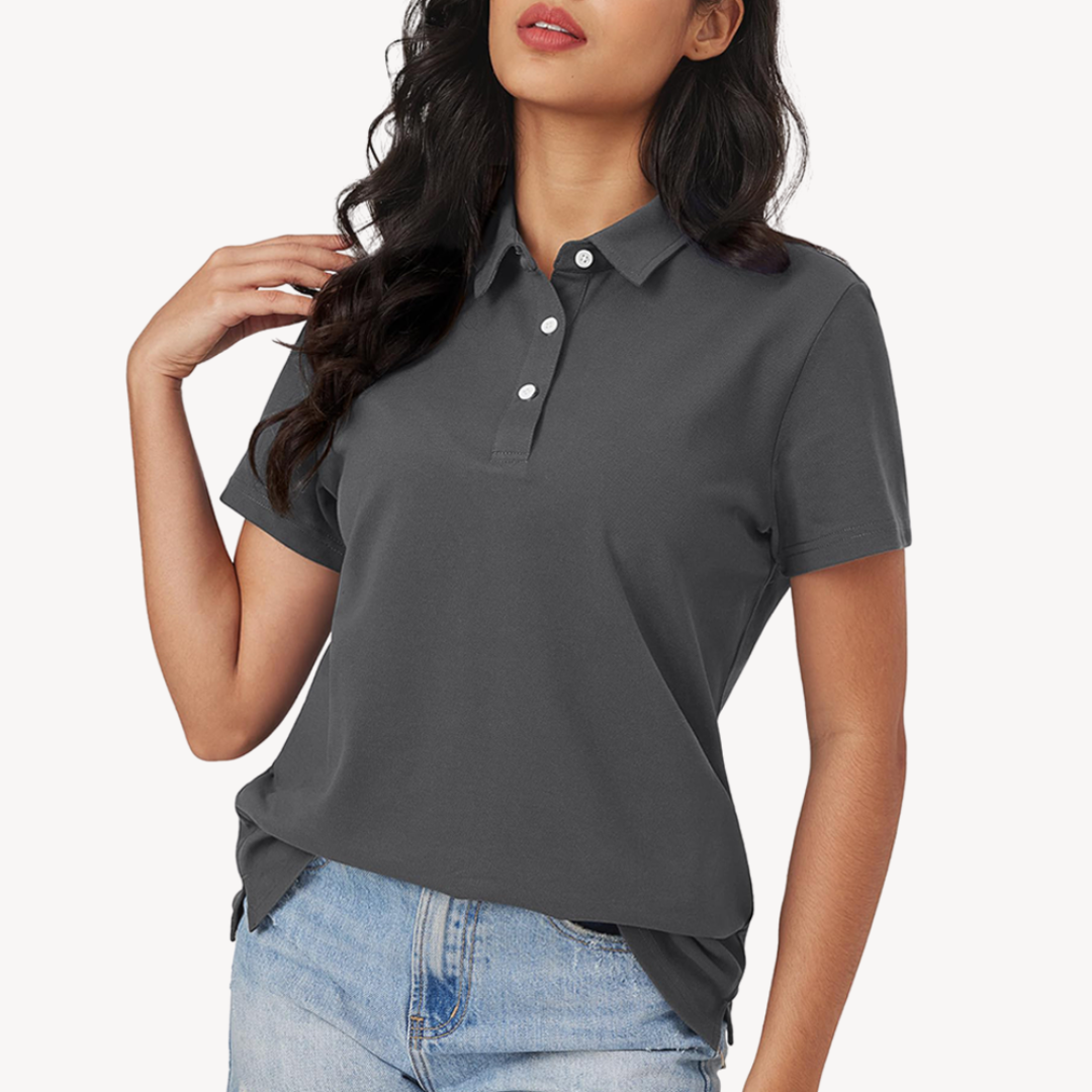 Amaris - Women's Classic Short Sleeve Polo Shirt-Polo Shirt Women-Lyrasue-Grey-S-Lyrasue