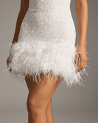 Amber - Women’s Halter Neck Mini Dress with Feather Trim-Mini Dress-Lyrasue-XS-Lyrasue