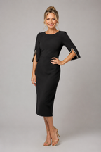Amore - Women's Pearl Sleeve Midi Dress-Lyrasue-Black-S-Lyrasue