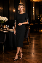 Amore - Women's Pearl Sleeve Midi Dress-Lyrasue-Black-S-Lyrasue
