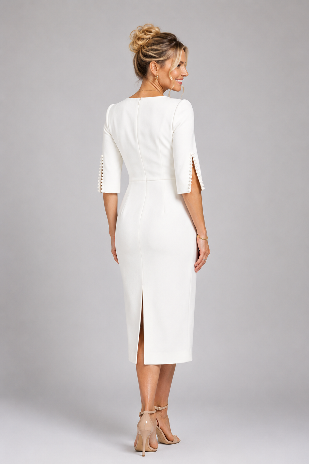 Amore - Women's Pearl Sleeve Midi Dress-Lyrasue-Black-S-Lyrasue