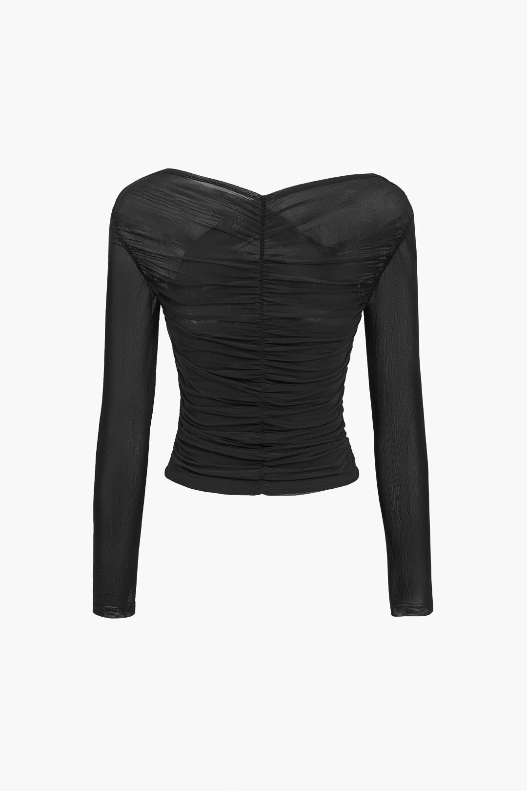 Anika - Women's Ruched Mesh Long Sleeve Top with Sheer Sleeves-Women Blouses Tops-Lyrasue-Burgundy-S-Lyrasue