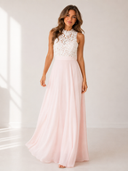Aurelia - Women's High Neck Lace Wedding Guest Maxi Dress-Dress-Lyrasue-Rose-XS-Lyrasue