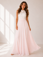 Aurelia - Women's High Neck Lace Wedding Guest Maxi Dress-Dress-Lyrasue-Rose-XS-Lyrasue