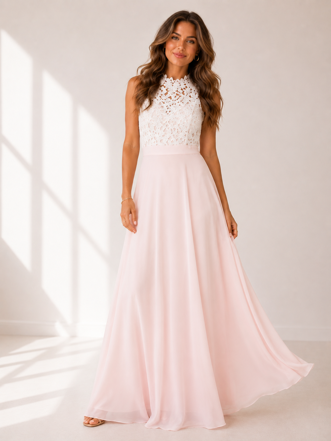 Aurelia - Women's High Neck Lace Wedding Guest Maxi Dress-Dress-Lyrasue-Rose-XS-Lyrasue