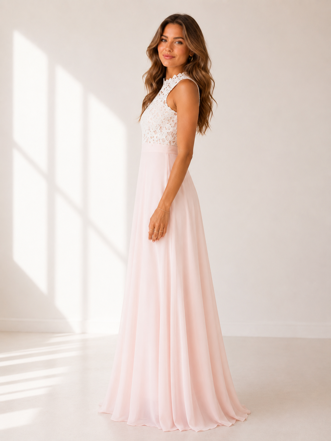 Aurelia - Women's High Neck Lace Wedding Guest Maxi Dress-Dress-Lyrasue-Rose-XS-Lyrasue